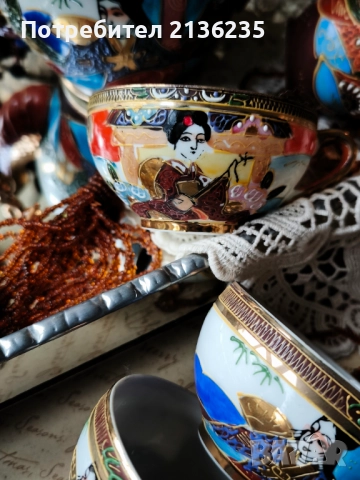 Японски порцеланов комплект – Satsuma , снимка 11 - Антикварни и старинни предмети - 51972671