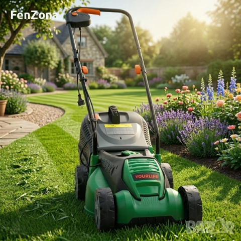 Косачка за трева електрическа 1600W – Лека и мощна, 32 см ширина, 30L кош, 3 нива на косене, снимка 6 - Градинска техника - 53931114