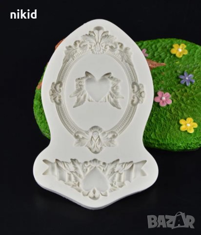 Овална Рамка с декор сърце силиконов молд форма за декор украса торта фондан шоколад и др, снимка 4 - Форми - 23788043