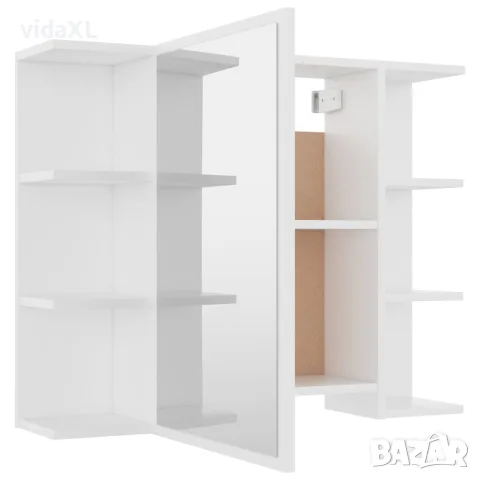vidaXL Шкаф за баня с огледало, бял, 80x20,5x64 см, инженерно дърво, снимка 5 - Шкафове - 56147869