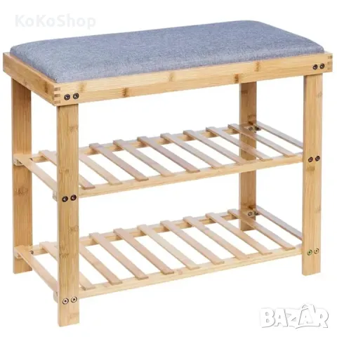 Етажерка за обувки с пейка-60х30х50 см./бамбукова етажерка за обувки/пейка/етажерка с пейка, снимка 3 - Етажерки - 49989980