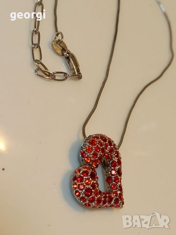 Сребърно колие с висулка сърце с камъни, снимка 3 - Колиета, медальони, синджири - 39130869
