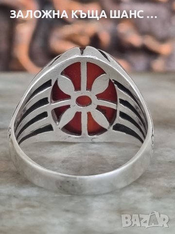 Стар сребърен пръстен с карнеол , снимка 6 - Пръстени - 40670852