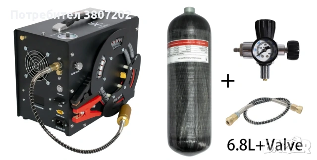 Преносим PCP въздушен компресор за високо налягане 300Bar. 12/220В.+Бутилка 300Bar.