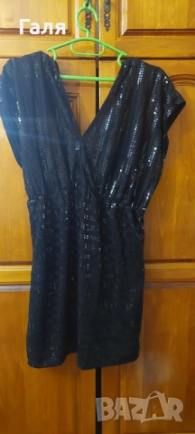 Къса рокля или туника с пайети,  черна, размер 14, снимка 4 - Рокли - 52164833