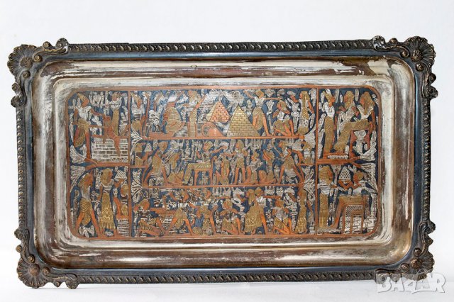  Красив месинг ръчно гравиран Арабски поднос Египет, снимка 1 - Колекции - 34032069