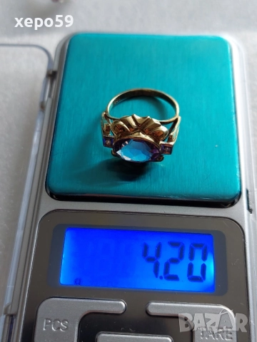 Лот от 4 златни пръстена-диаманти рубин, аметист,оникс,перла,гема,, снимка 15 - Пръстени - 52226850