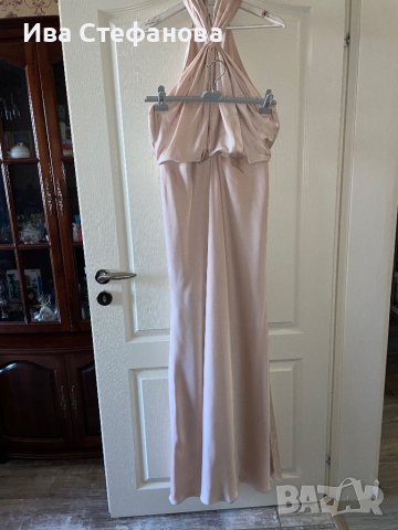 бална абитуриентска рокля парти елегантна рокля тип русалка сатен бежова натурален цвят ASOS, снимка 5 - Рокли - 44492983