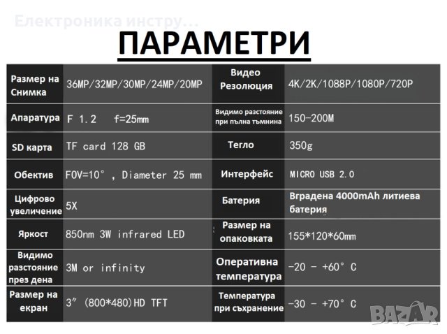 12-мегапикселов инфрачервен професионален бинокъл за нощно виждане, снимка 3 - Екипировка - 38222521