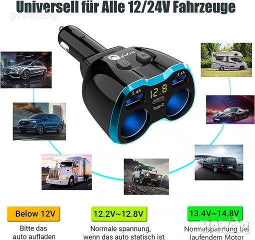 Зарядно устройство с индикатор за запалка на автомобил, USB, снимка 8 - Аксесоари и консумативи - 39737902