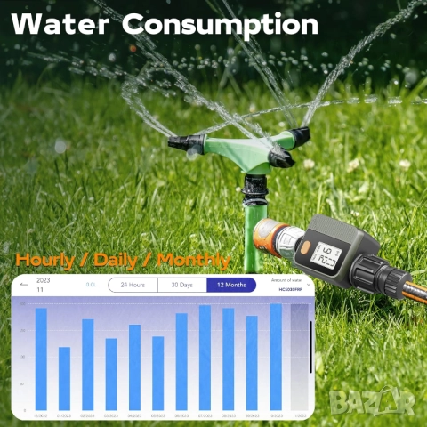 Diivoo 2бр. Интелигентен градински водомер с Wi-Fi хъб, 4 режима на измерване, снимка 4 - Напояване - 50910718