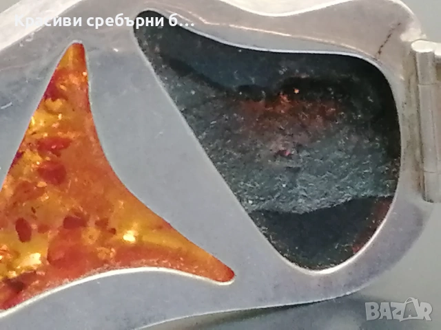  Твърда сребърна гривна с балтийски кехлибар. , снимка 5 - Гривни - 53323207