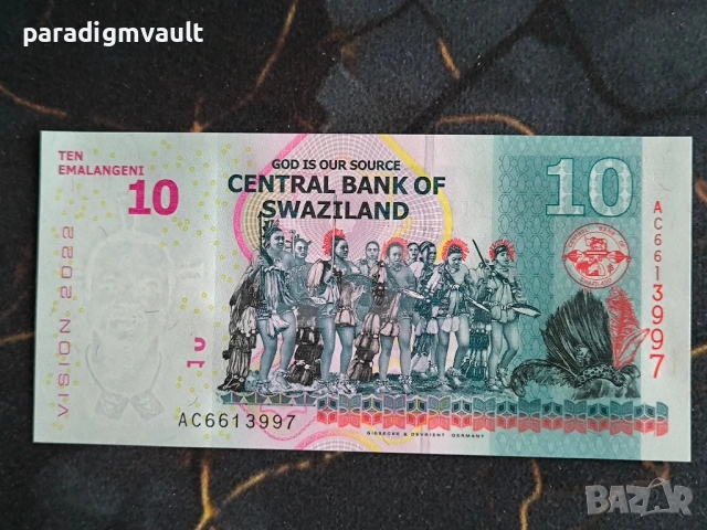 Банкнота - Свазиленд - 10 емалангени UNC | 2022г., снимка 2 - Нумизматика и бонистика - 54139187