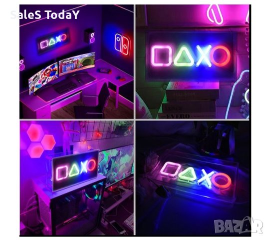 Светеща табела, Панел Gamer LED, Лампа за бюро, Neon, USB, 23x12.7см, снимка 4 - Настолни лампи - 42626205