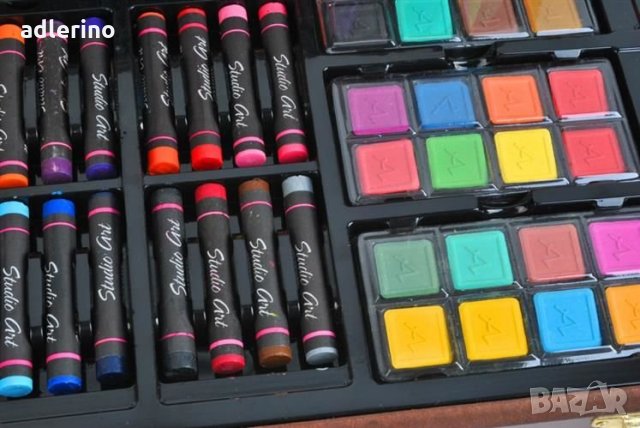 Голям рисувателен комплект в дървен куфар, комплект за рисуване, 81 елемента, снимка 7 - Рисуване и оцветяване - 34389272