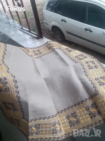 Старо прекрасно българско каре ленена панама ръчно бродирано