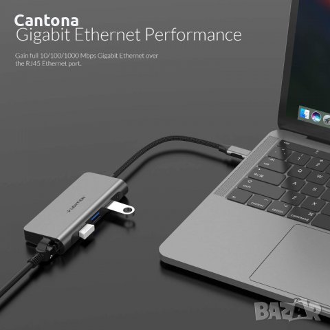 LENTION USB C хъб с 4K HDMI, Gigabit Ethernet, 3хUSB 3.0, Type C PD, снимка 5 - Други - 37872870