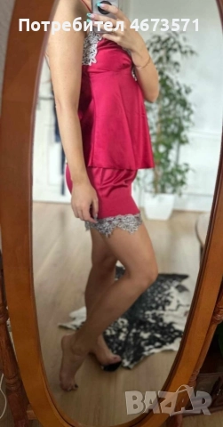 Дамски сатениран комплект за спане от 5 части , снимка 2 - Нощници - 52899884