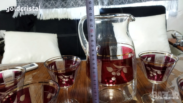 Стари стъклени чаши с кана , снимка 5 - Антикварни и старинни предмети - 52941359