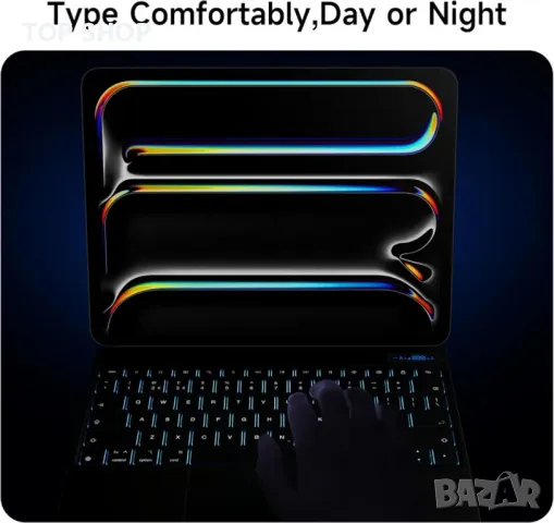 Калъф с клавиатура HOUCC за iPad Pro 2024 13 инча M4, тракпад, 7-цветна подсветка, черен, снимка 8 - Калъфи, кейсове - 49819933