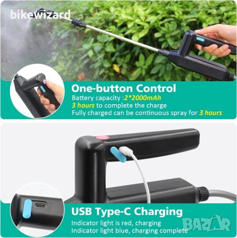 SYLSTAR 5L Акумулаторна пръскачка 3 дюзи за мъгла, презареждаща се USB НОВА, снимка 4 - Градинска техника - 52152450
