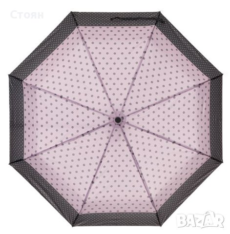 Автоматичен чадър за дъжд, розово, черен дизайн, кръгове, 29 см