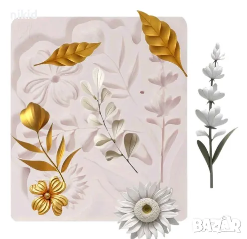 Цвете цветя клонка клонки листо листа силиконов молд форма фондан шоколад гипс декор