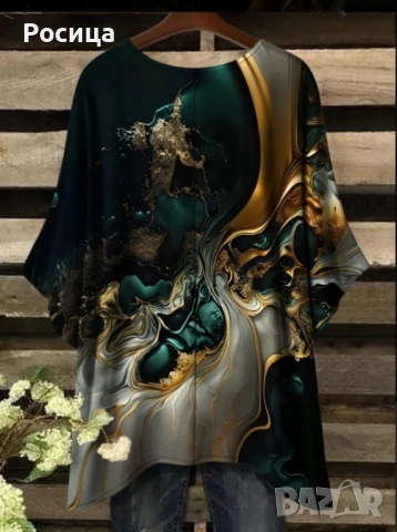 Дамски блузон размер 3ХЛ има разтегливост трико нова , снимка 2 - Блузи с дълъг ръкав и пуловери - 54360311