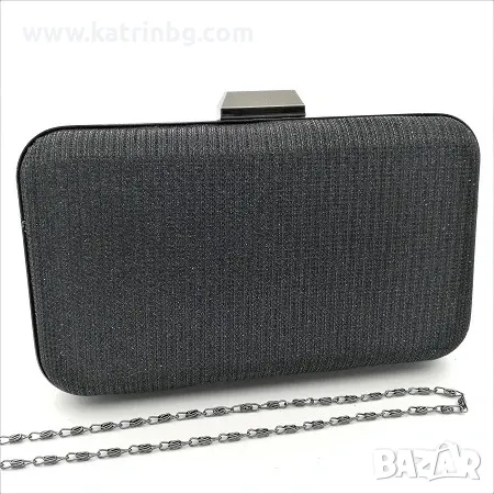 Официална дамска чанта клъч черна с едър брокат твърда