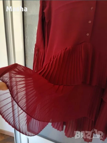Бордо плисирана туника ZARA размер S, снимка 5 - Рокли - 52354698