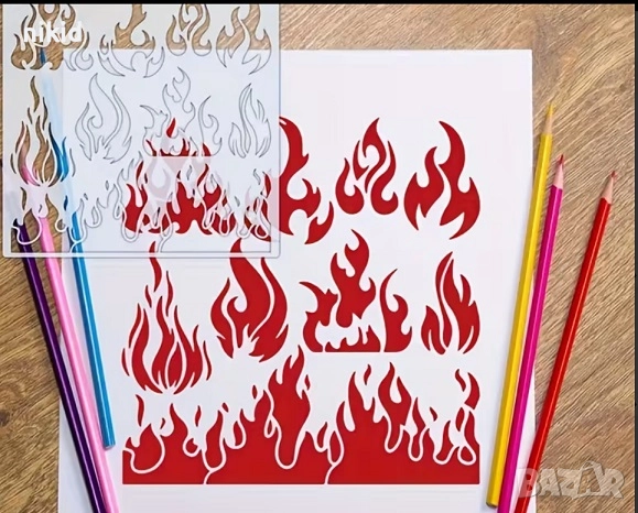 Огън пламък пожар стенсил шаблон спрей торта украса сладки Scrapbooking