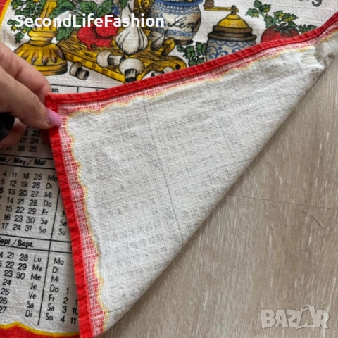 Винтидж кухненска кърпа Ретро календар с билки 1981 Памучна кухненска кърпа , снимка 3 - Декорация за дома - 52815186