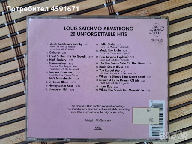 Louis Satchmo Armstrong – 20 Unforgettable Hits, снимка 3 - CD дискове - 51986592