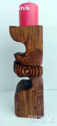 Резбовани дървени свещници, уникати от 70-те години, снимка 5 - Декорация за дома - 37561283