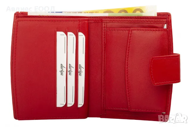 Червено портмоне естествена кожа с закопчаване, снимка 3 - Портфейли, портмонета - 48704780