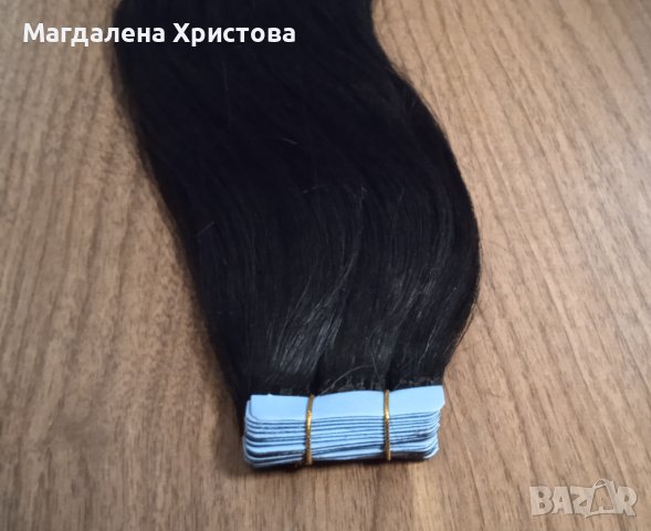 Естествена реми коса на ленти с лепило, снимка 4 - Аксесоари за коса - 40820633