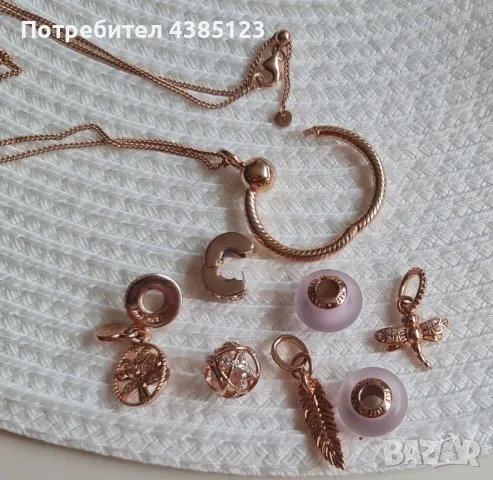 Сребърно колие с розово злато на Pandora, снимка 5 - Колиета, медальони, синджири - 49823613