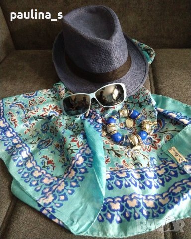 Комплект аксесоари - лятно бомбе, копринен шал, слънчеви очила и гривна с талисмани, снимка 1 - Други - 36910748