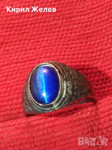 Старинен РЪЧНО ОРНАМЕНТИРАН СРЕБЪРЕН ПРЪСТЕН ОКСИДИРАНО СРЕБРО ВИСОКА ПРОБА сСИНЬО КОТЕШКО ОКО 49954, снимка 12 - Антикварни и старинни предмети - 49294606
