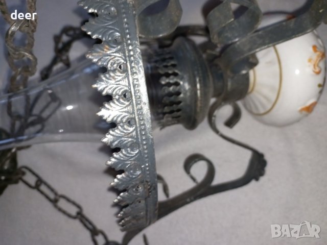 Абажур  от ковано желязо с порцелан, снимка 6 - Полилеи - 44293484