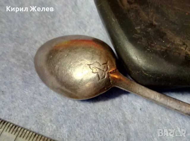 СТАРА РЪЧНО РЕТРО ОРНАМЕНТИРАНА ДЕБЕЛО ПОСРЕБРЕНА 90 МИКРОНА МАРКОВА БРОНЗОВА ЛЪЖИЧКА За КАФЕ 41033, снимка 4 - Антикварни и старинни предмети - 48476929