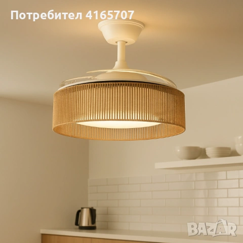 Brizy Bright Rattan – Вентилатор за таван с лампа и функция лято/зима, снимка 4 - Лампи за таван - 54305988