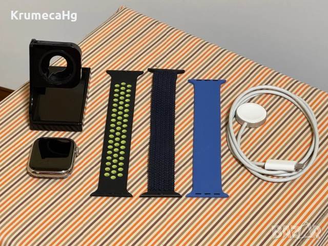 Apple Watch Series 7 GPS Cellular 45mm Silver Stainless Steel, снимка 9 - Смарт часовници - 52433212