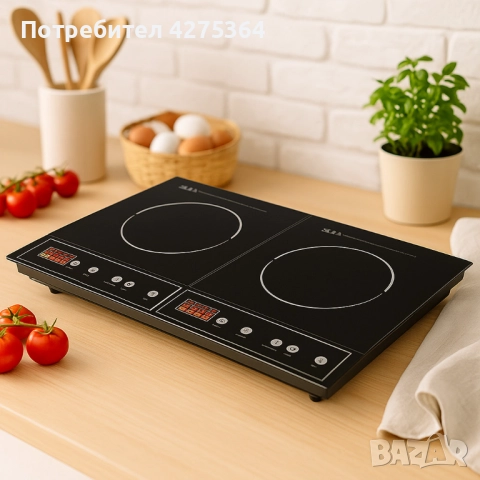 Двоен индукционен котлон Royalty Line RL-DIP4000.2 - 1400W+2000W, 80°C- 270°C, Кристална плоча, Тайм, снимка 4 - Котлони - 51726267