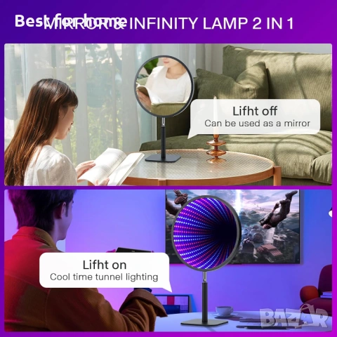 SENCU LED нощна лампа с огледало за безкрайност, снимка 4 - Други - 53316709