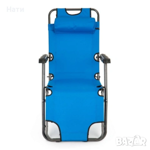 Сгъваем син шезлонг с възглавница - комфорт и релакс, снимка 5 - Градински мебели, декорация  - 54023549