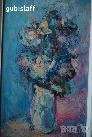 Стара картина, Цветя, Камен Крумов, снимка 3 - Картини - 31977595