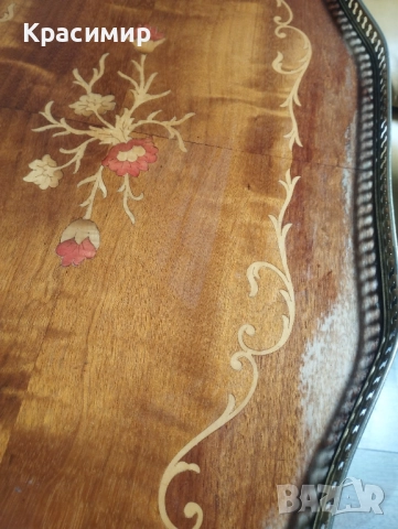 Старинна количка за сервиране с интарзия., снимка 6 - Антикварни и старинни предмети - 52512381