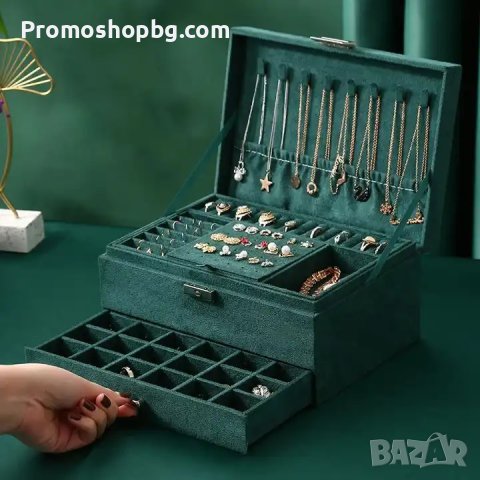 Кутия за бижута в ЗЕЛЕНО или ЧЕРНО - размери 11 x 24,5 x 18 см, снимка 6 - Кутии за съхранение - 42103171