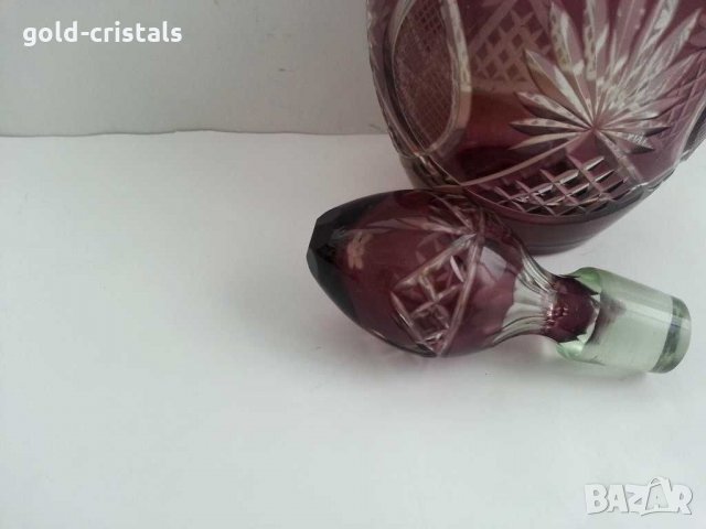 Кристална гарафа и кристални чаши цветен  лилав кристал, снимка 10 - Антикварни и старинни предмети - 31236367